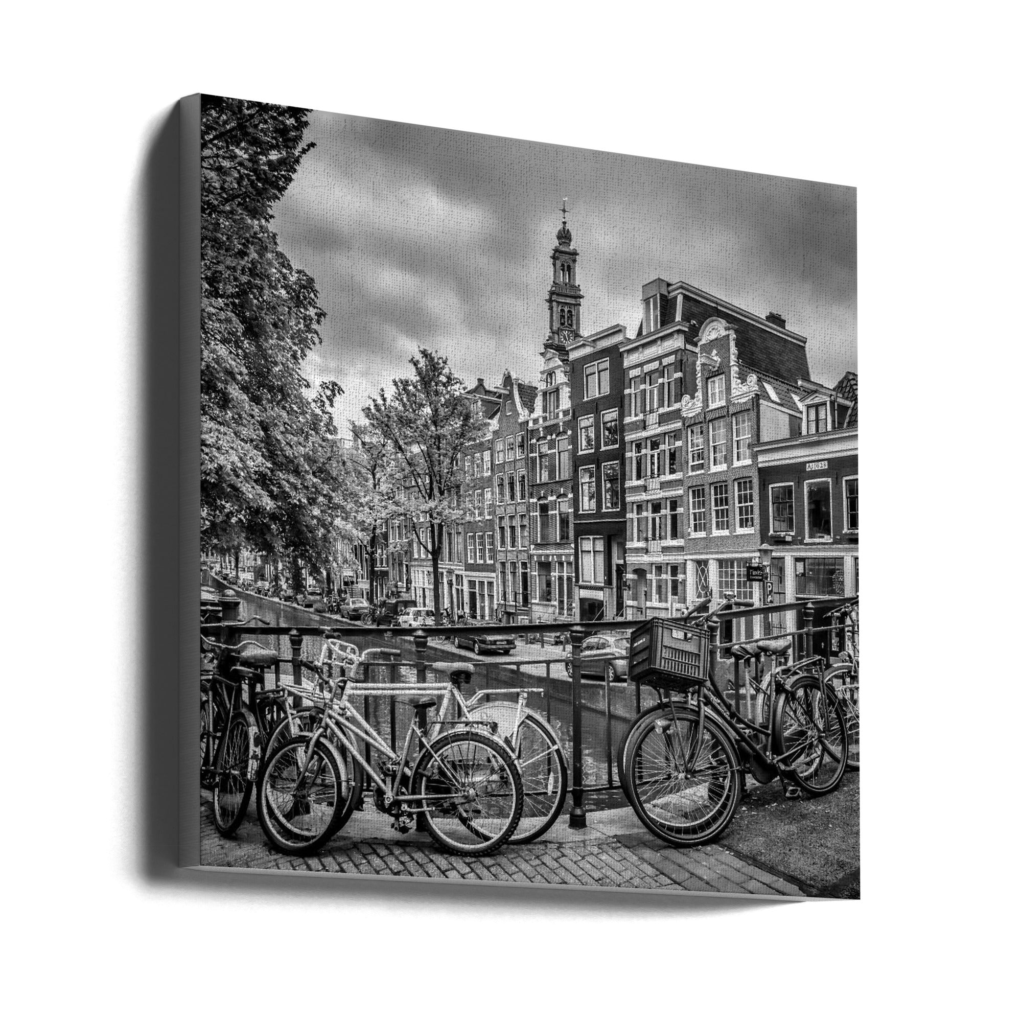 Landscape Photography Canvas Print-wall-art-amsterdam-flower-canal-black-amp-white-24X24