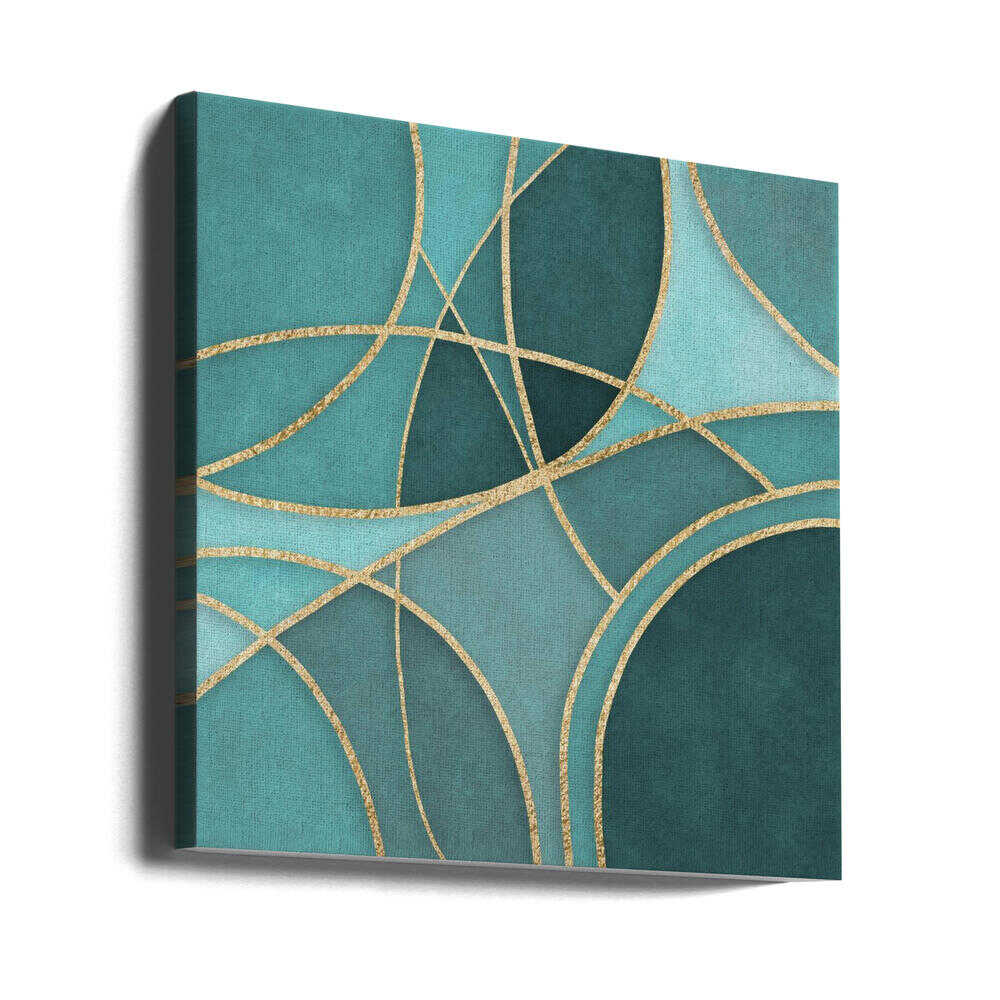 Wall art Round Abstracts Turquoise Gold