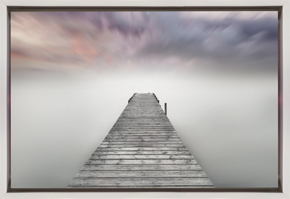 Quay Pier in Fog Wall Artwork In Black Floating Frame