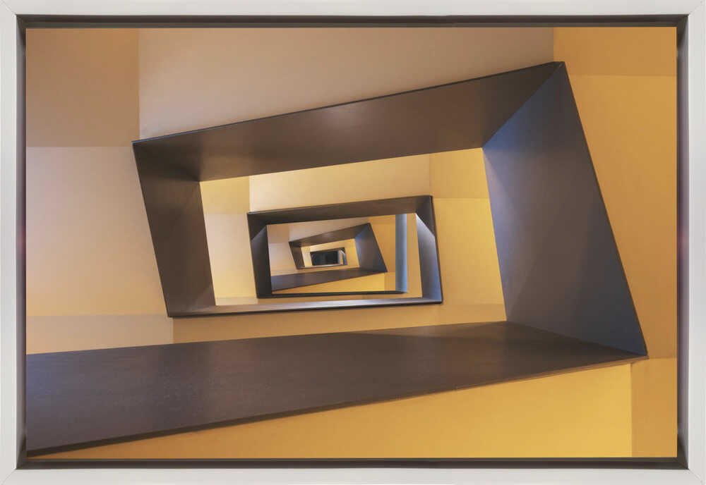 Wall art Several geometric forms in shades from yellow to brown of a staircase in Frankfurt