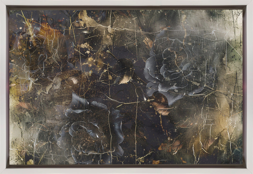 Flowers Floral Art Illustration 03 Wall Artwork In Black Floating Frame