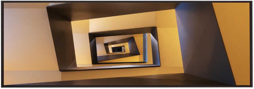 Wall art Several geometric forms in shades from yellow to brown of a staircase in Frankfurt