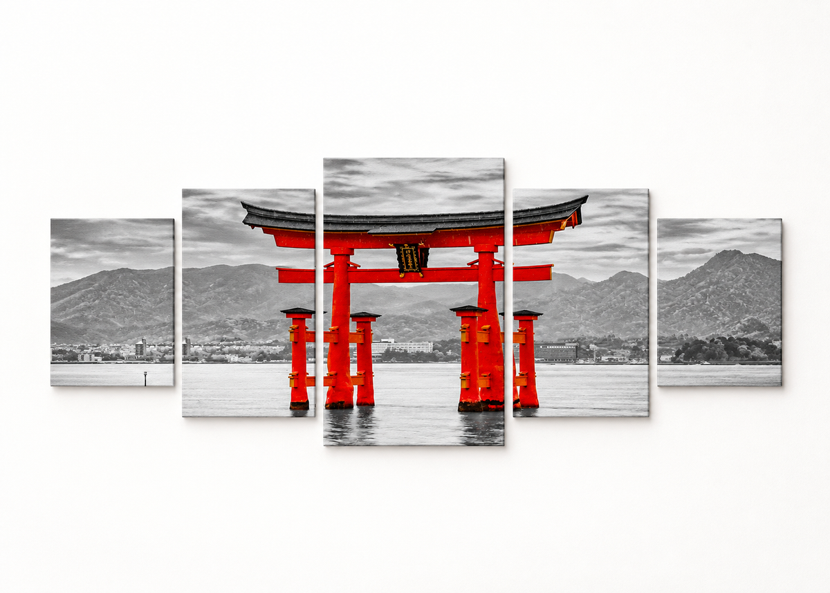 Red Torii Gate Statement 5 gallery-wrapped canvas set; illustrative front view, see size guide for dimensions