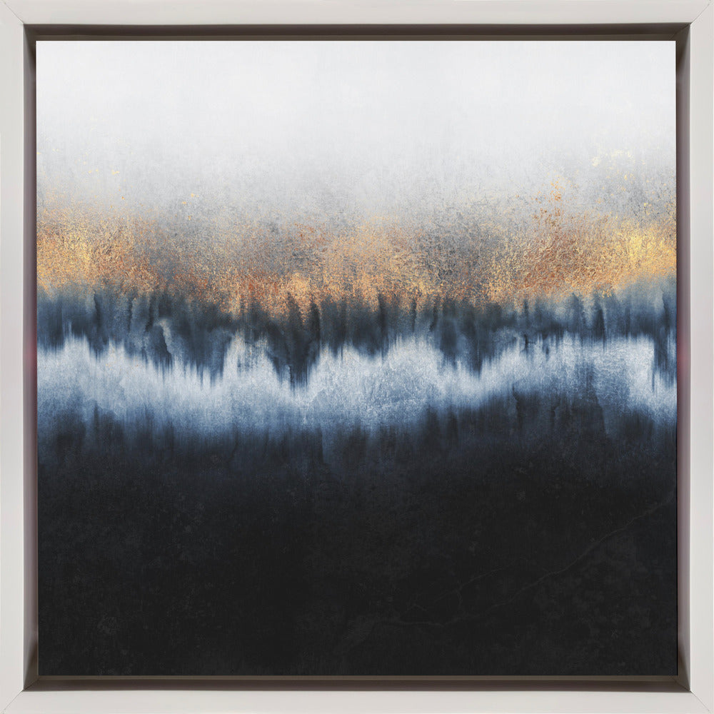 Golden Horizon Abstract Wall Artwork In Black Floating Frame