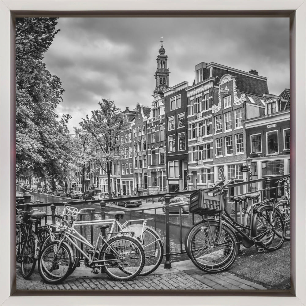 Landscape Photography Canvas Print-wall-art-amsterdam-flower-canal-black-amp-white-24X24