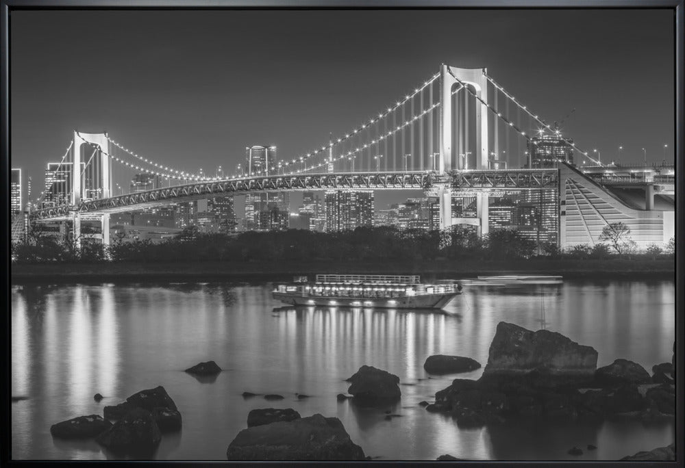 Wall art Charming Rainbow Bridge with Tokyo Skyline in the evening - monochrome panorama