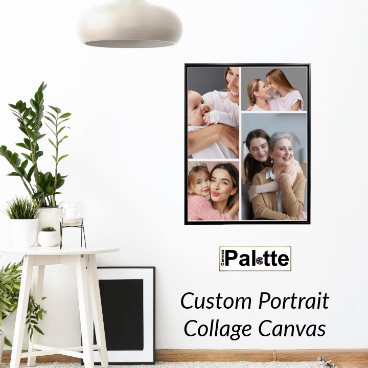 Custom collage sample on canvas in Toronto Canada at CanvasPalette.com. The photo is a collage of a mother whit her daughter. Floating Frame Classic Black