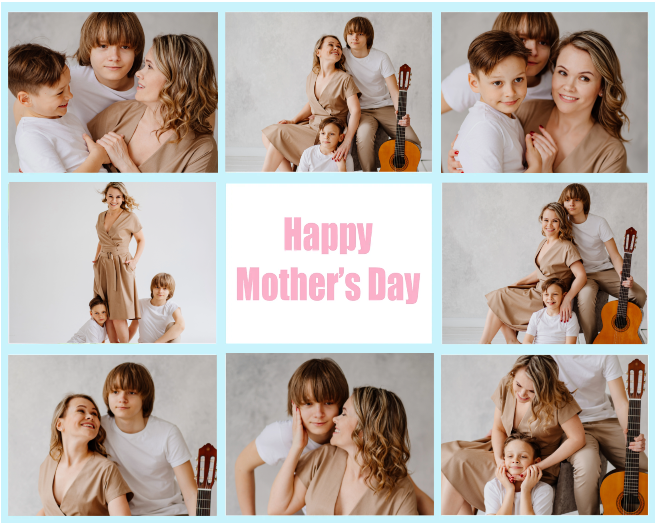 Example of personalized collage on canvas in Toronto Canada at CanvasPalette.com. The photo shows 8 photos of a mother with her two sons.