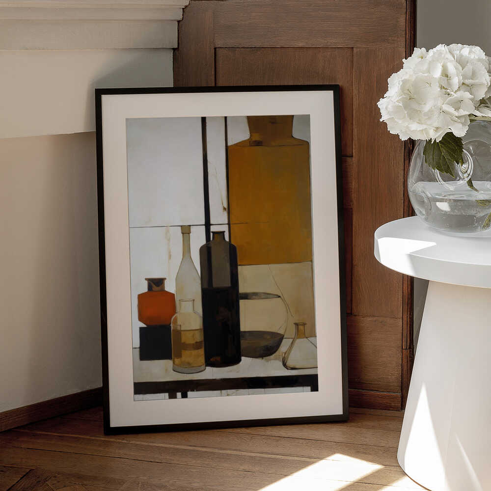 Shapes of Stillness – abstract wall art, black frame view
