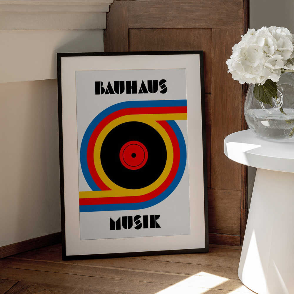 Bauhaus Musik Vinyl – abstract wall art, black frame view