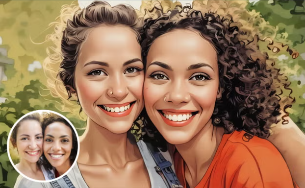 Displays the cartoon effect on a photo