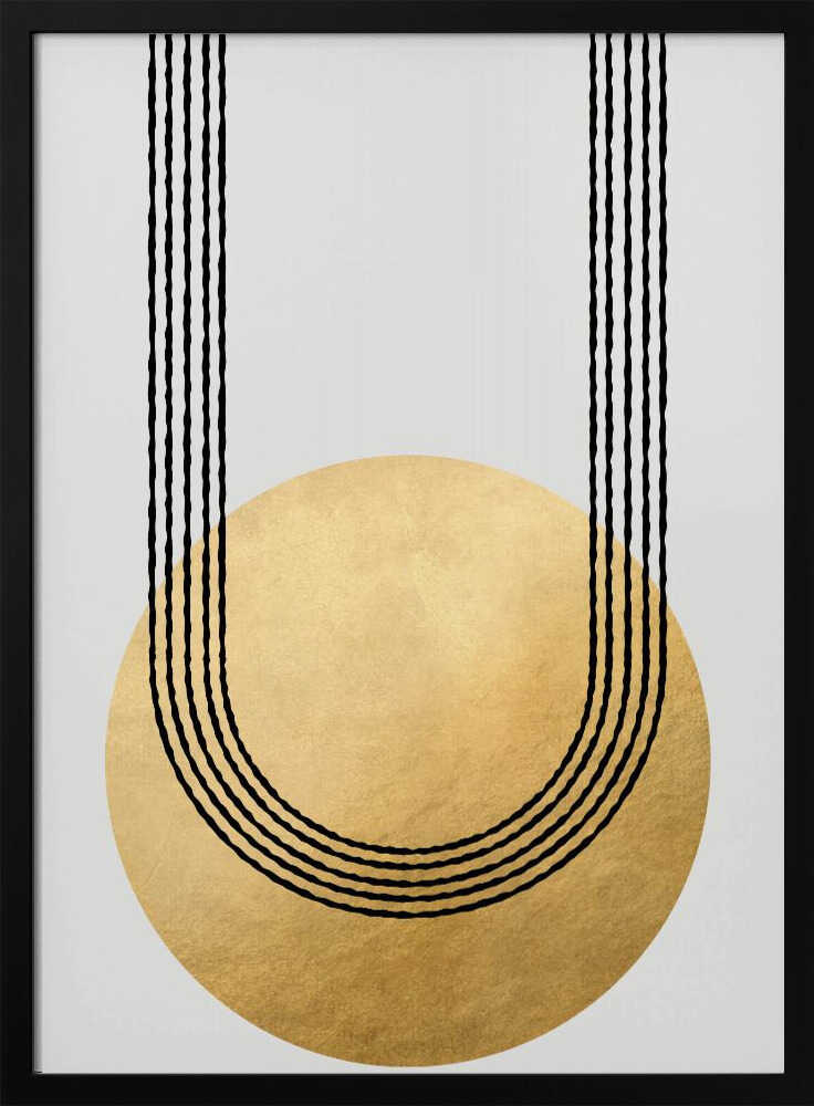 Gold balance – abstract wall art, black frame view