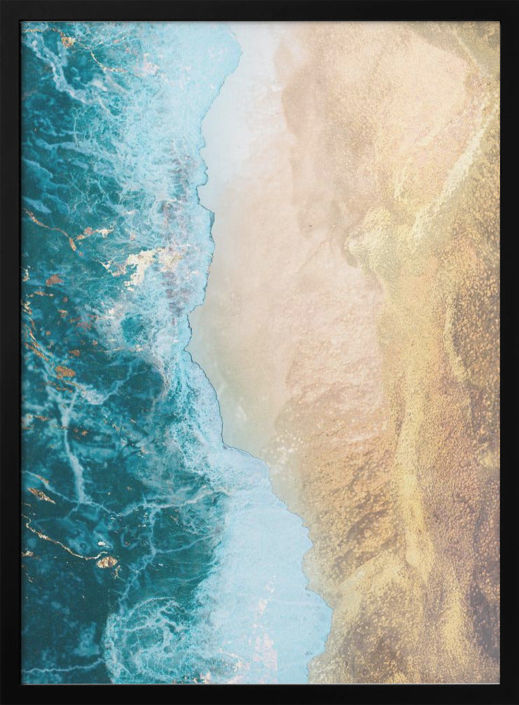 Gold beach Wall Artwork In Black Floating Frame