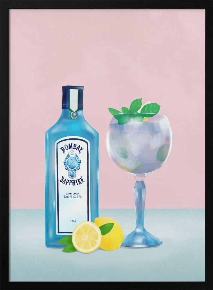 Gin Cocktail Wall Artwork In White Floating Frame