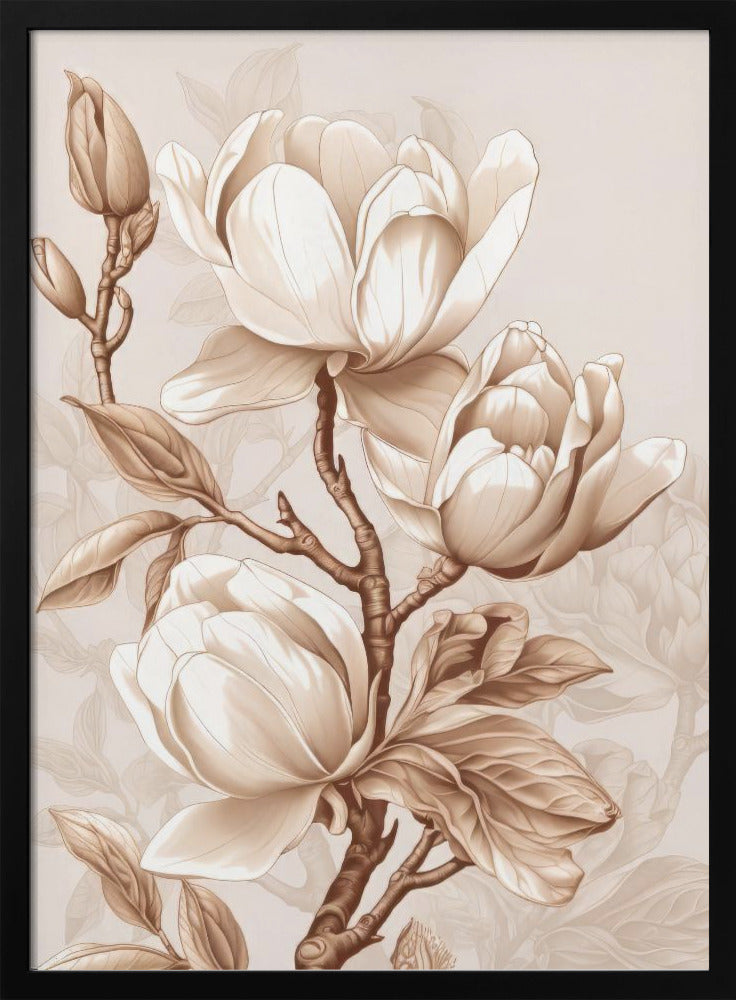 Beige Flowers 2 Wall Artwork In Black Floating Frame