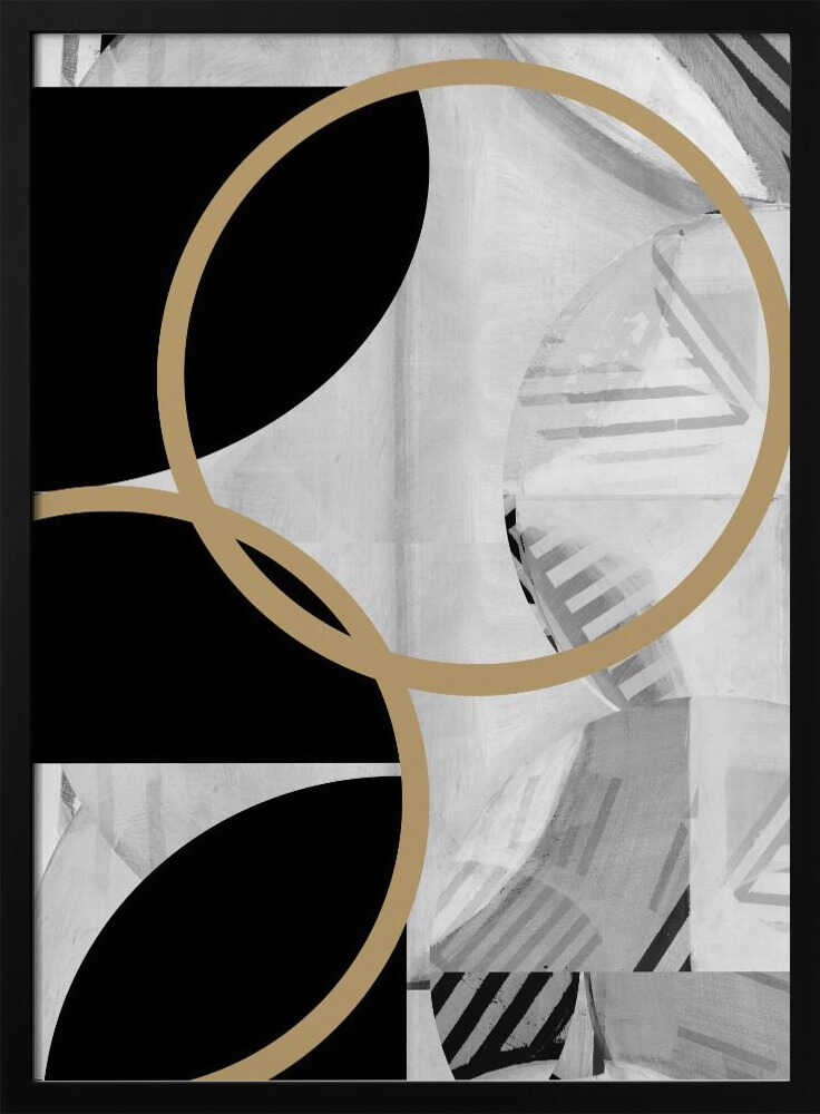 Wall art Black and White Stripes Gold Spheres No1