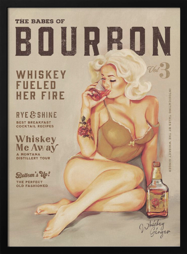 Wall art Babes of Bourbon Vol 3 Sexy Vintage Pin Up Girl Drinking Whiskey