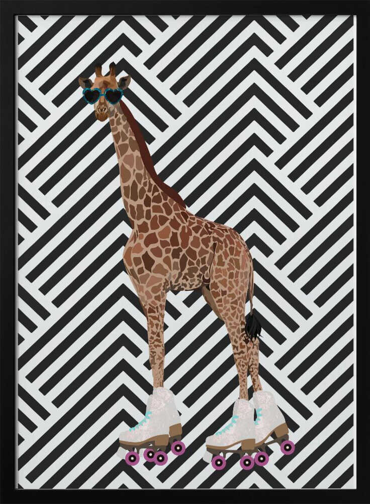 Wall art Giraffe Rollerskates retro