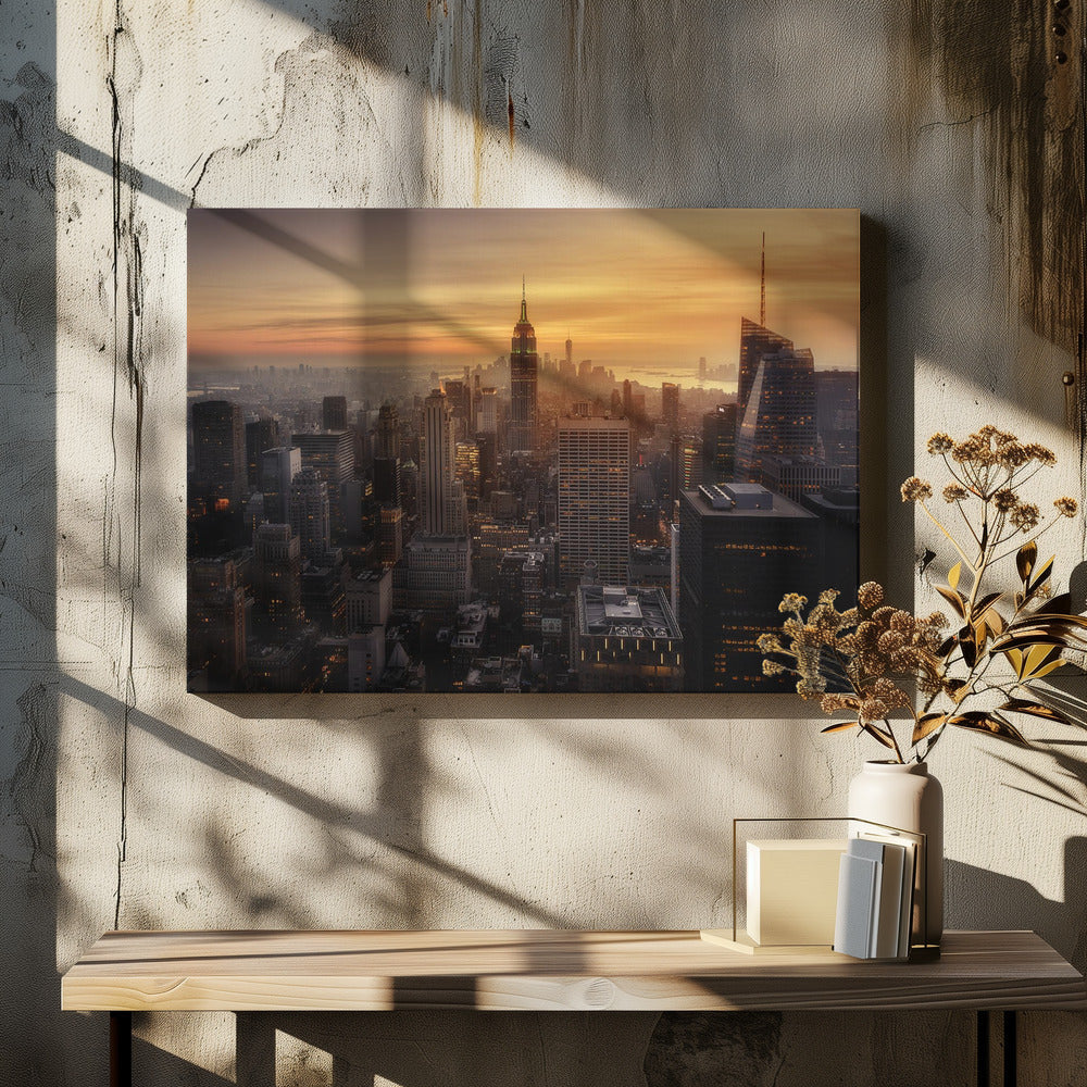 Manhattan's light Wall Artwork In White Floating Frame