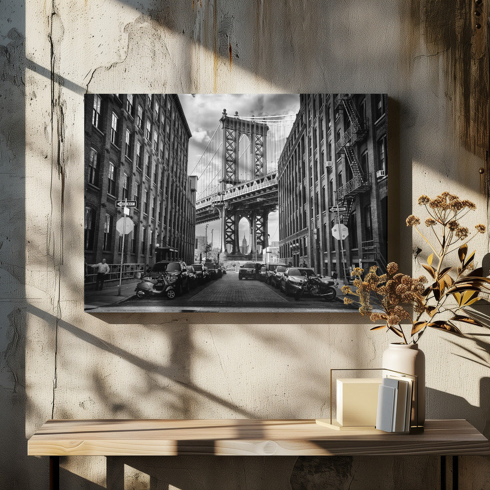 In America Brooklyn Bridge Wall Artwork In White Floating Frame