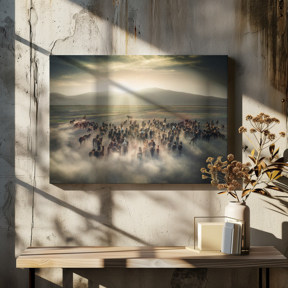 Wild Horses Wall Artwork In White Floating Frame