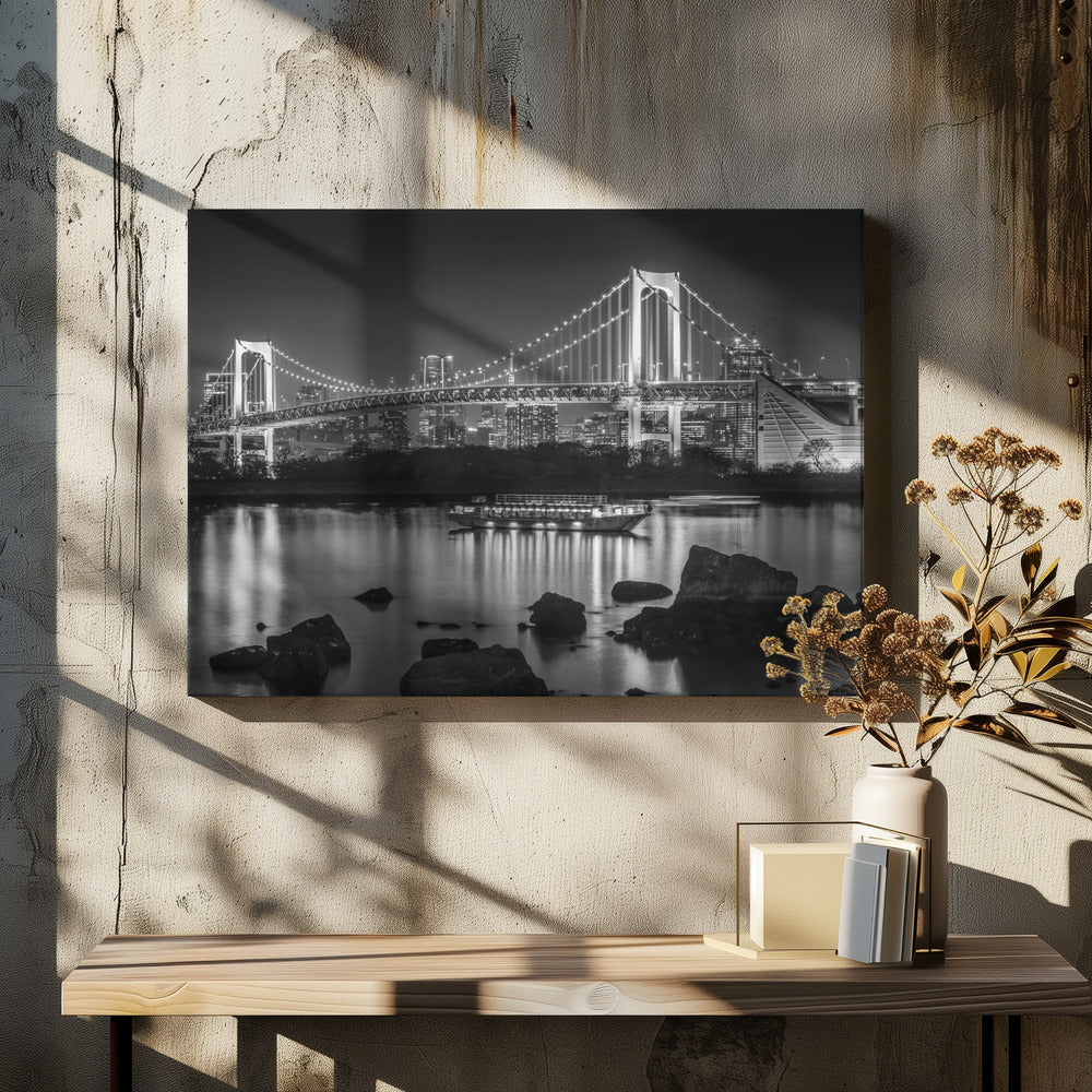 Wall art Charming Rainbow Bridge with Tokyo Skyline in the evening - monochrome panorama