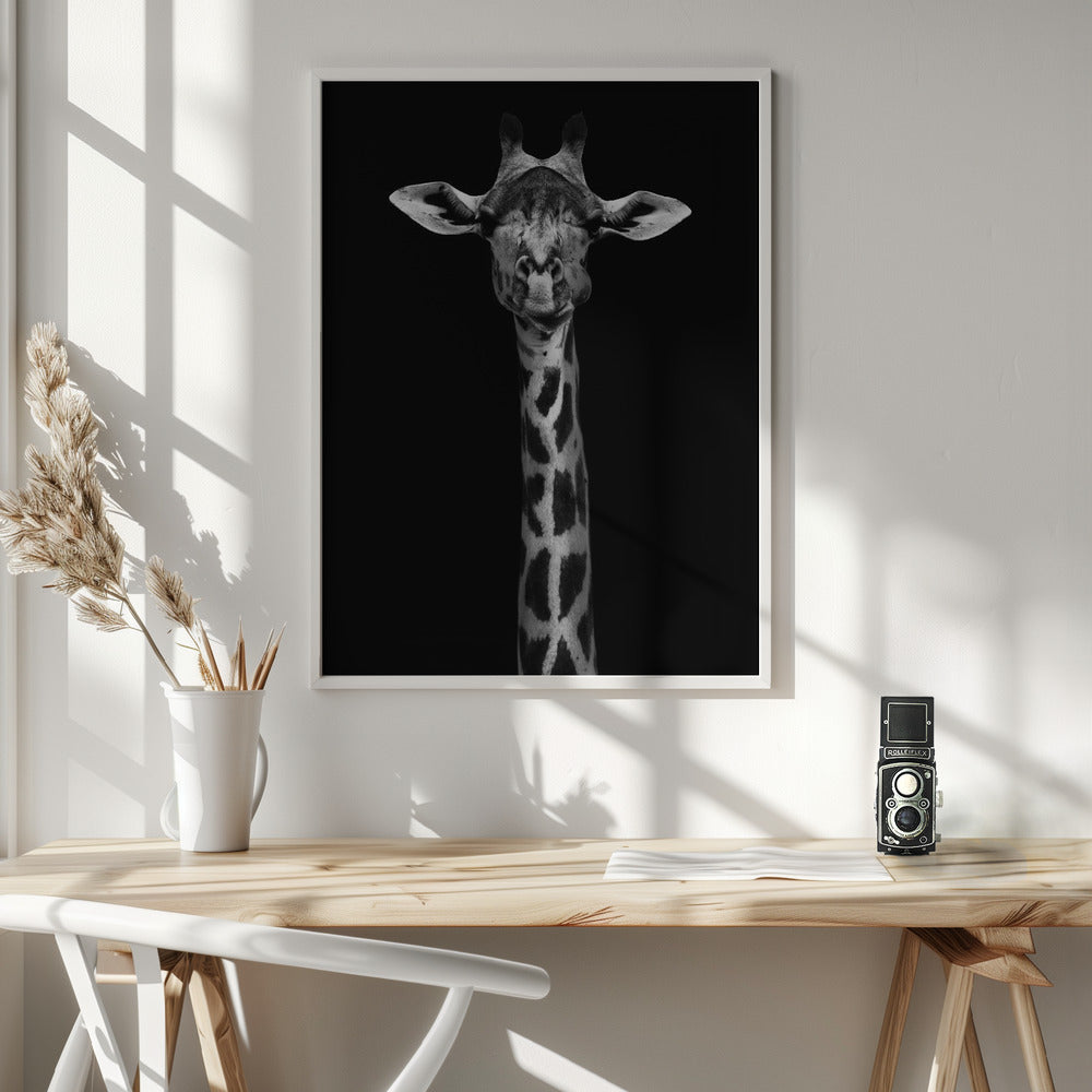 Giraffe Portrait Wall Artwork In White Floating Frame
