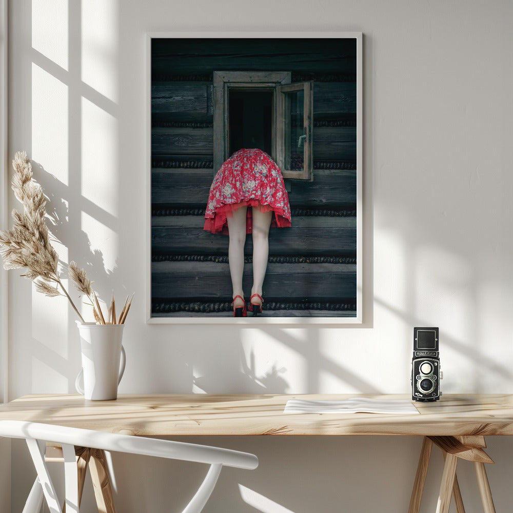 Getting out - getting in Wall Artwork In White Floating Frame