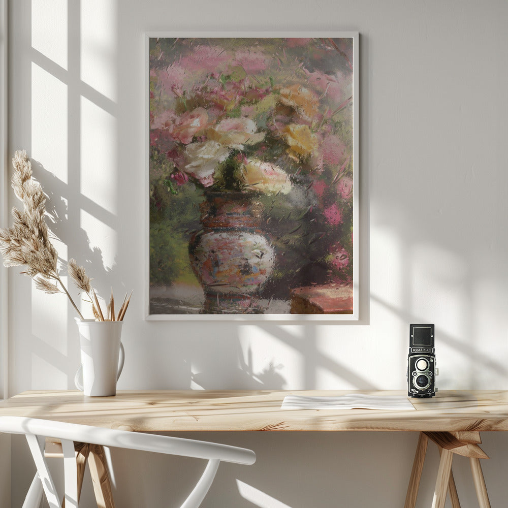 Still life with flowers Wall Artwork In White Floating Frame