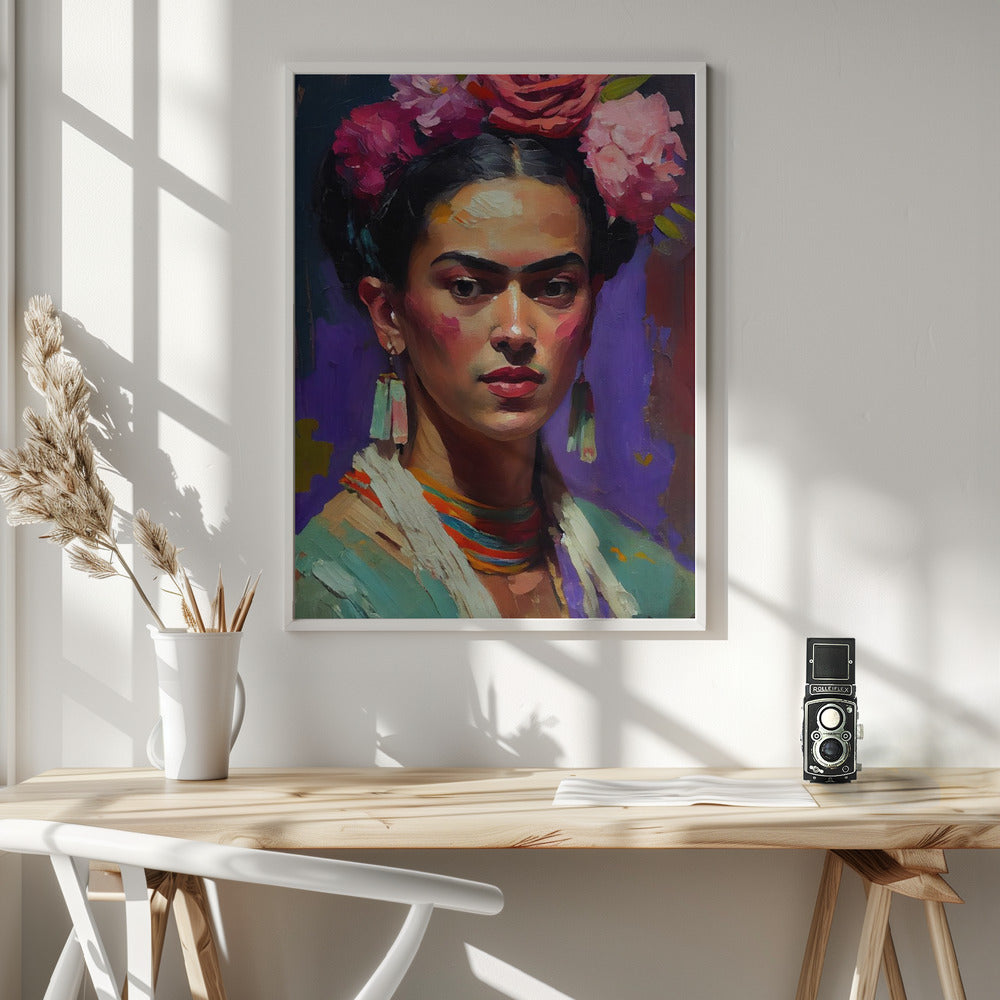 Portrait Of Frida Wall Artwork In White Floating Frame