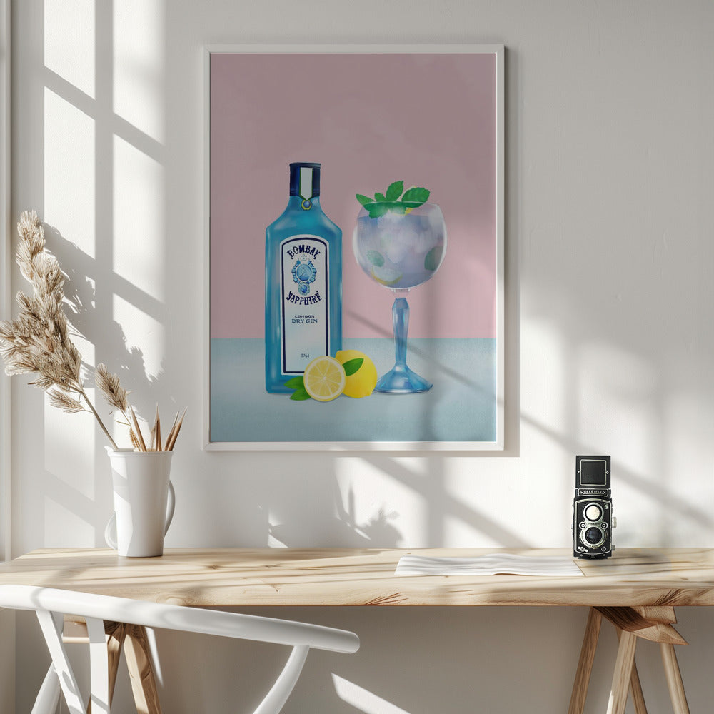 Gin Cocktail Wall Artwork In White Floating Frame