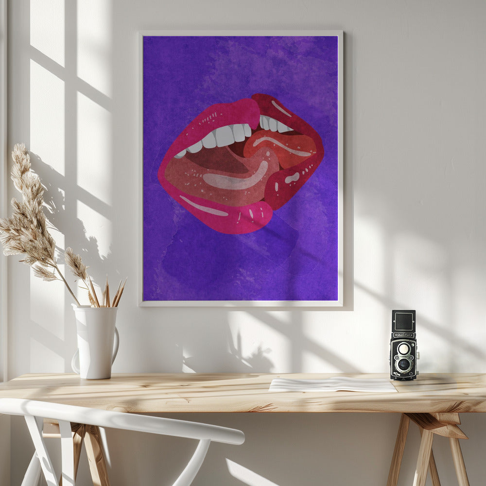 Kissing Wall Artwork In White Floating Frame