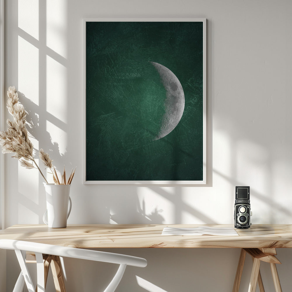 Jade Moon No5 Wall Artwork In White Floating Frame