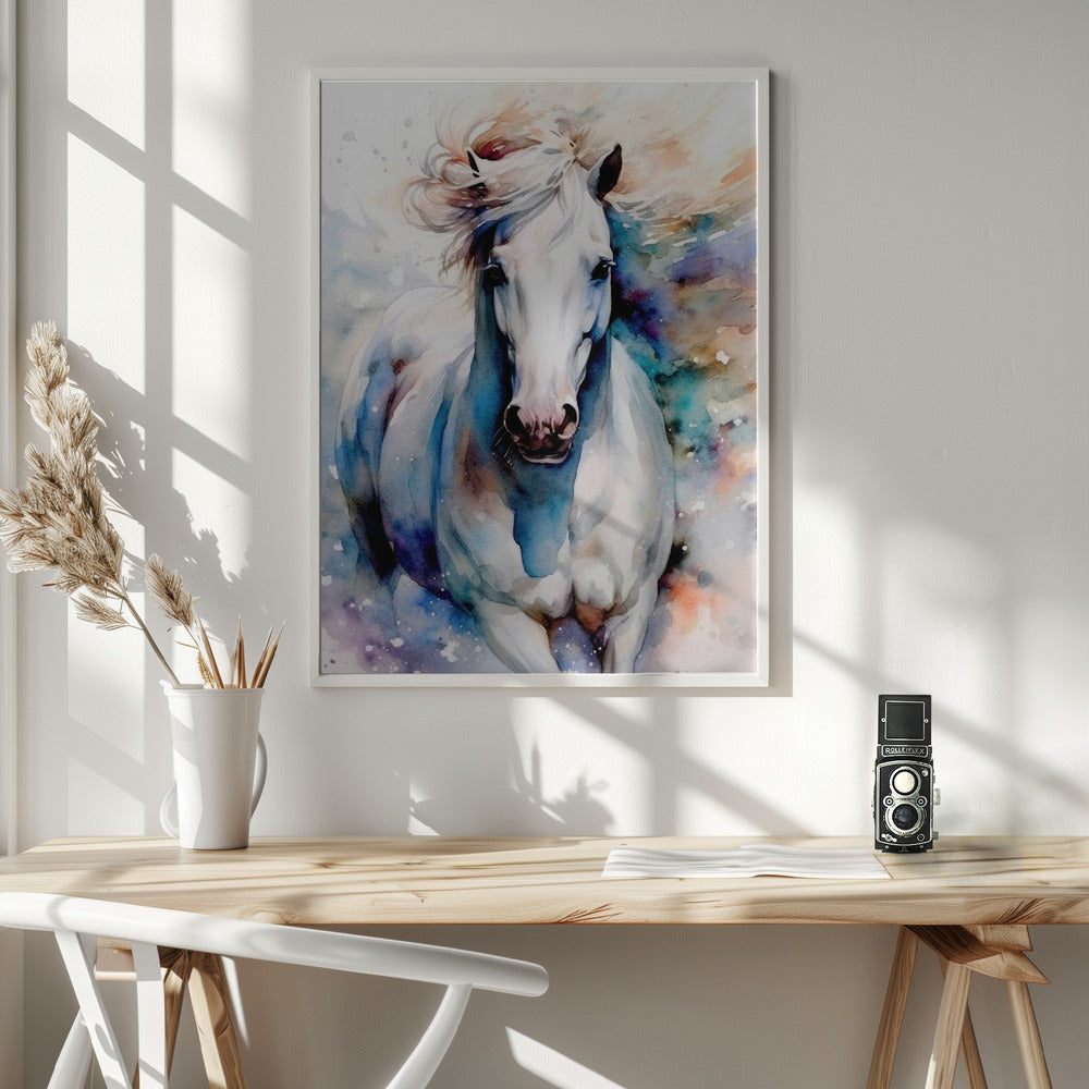 Watercolor Horse (1) Wall Artwork In White Floating Frame