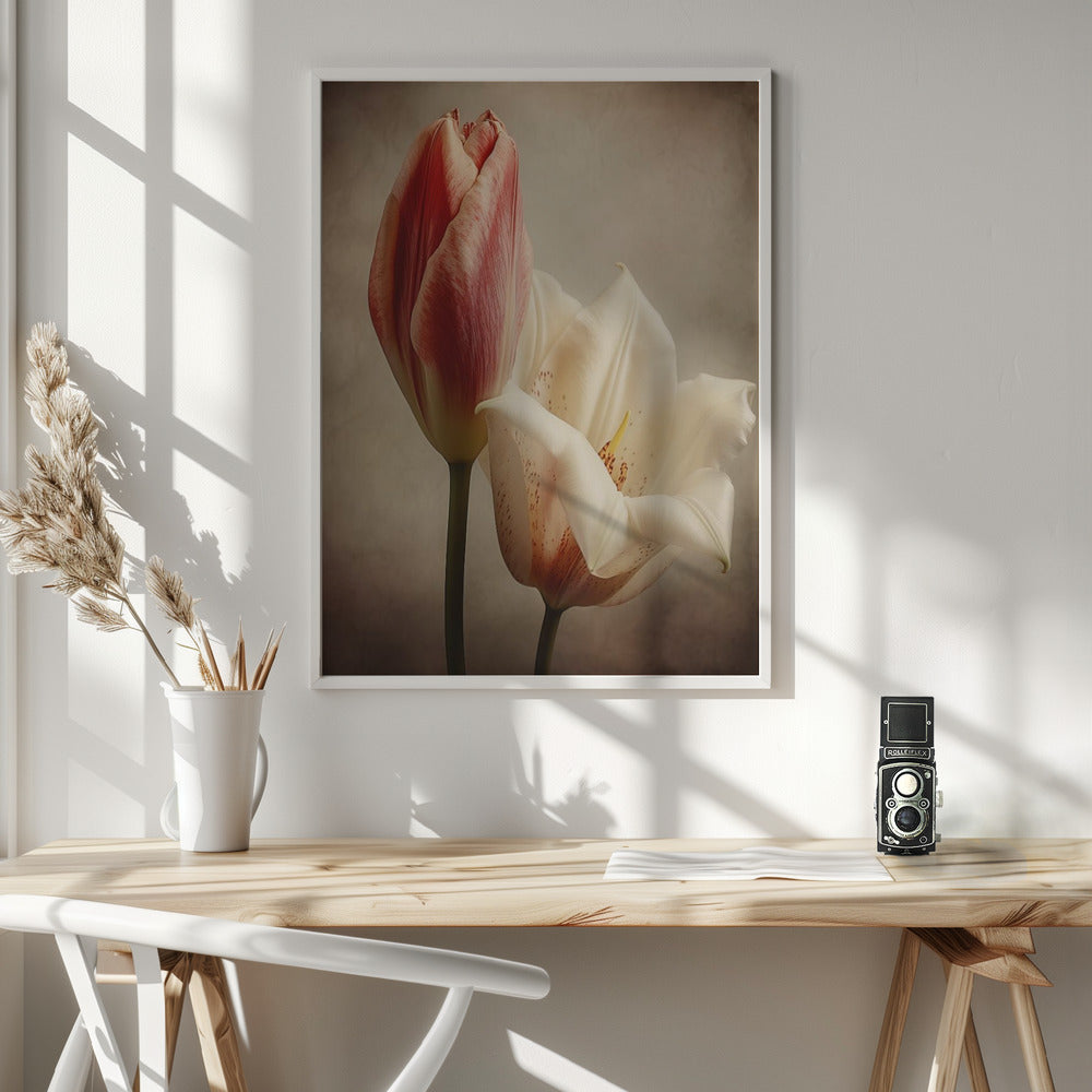 Vintage Flowers 3 Wall Artwork In White Floating Frame