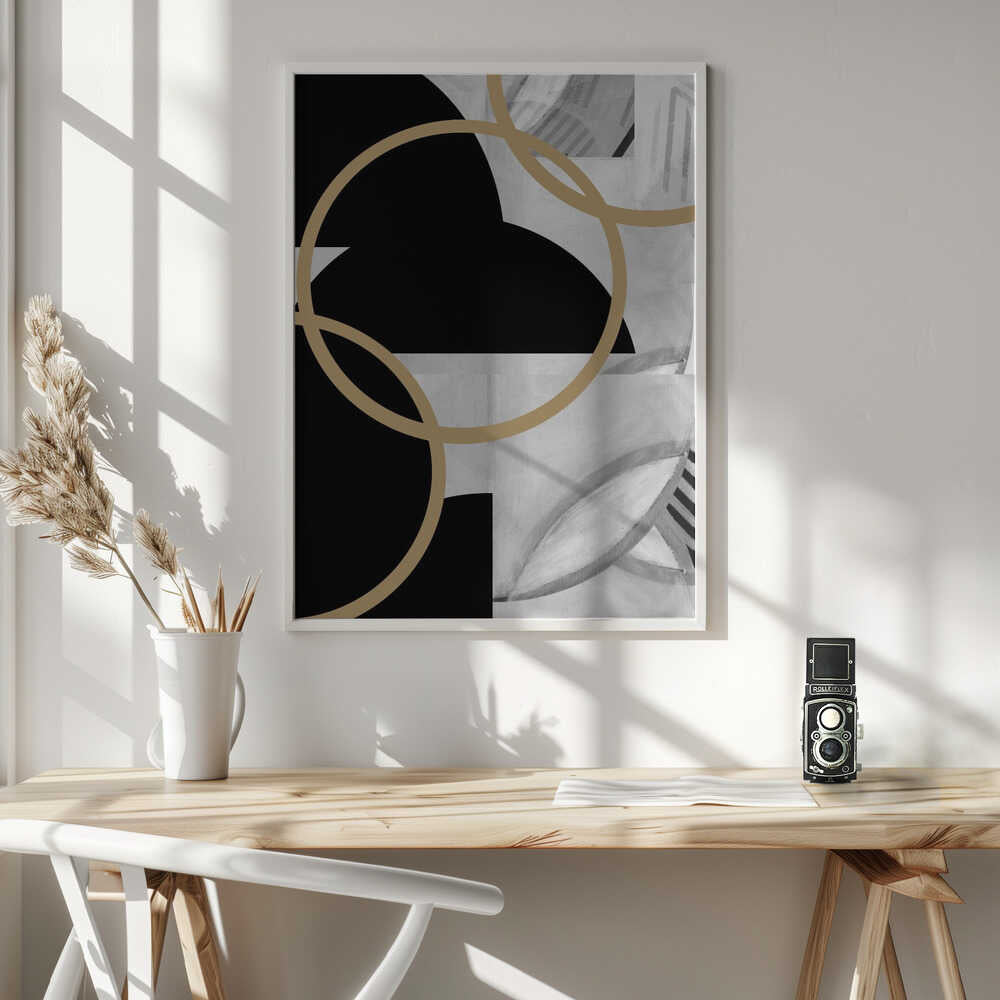 Wall art Black and White Stripes Gold Spheres No3