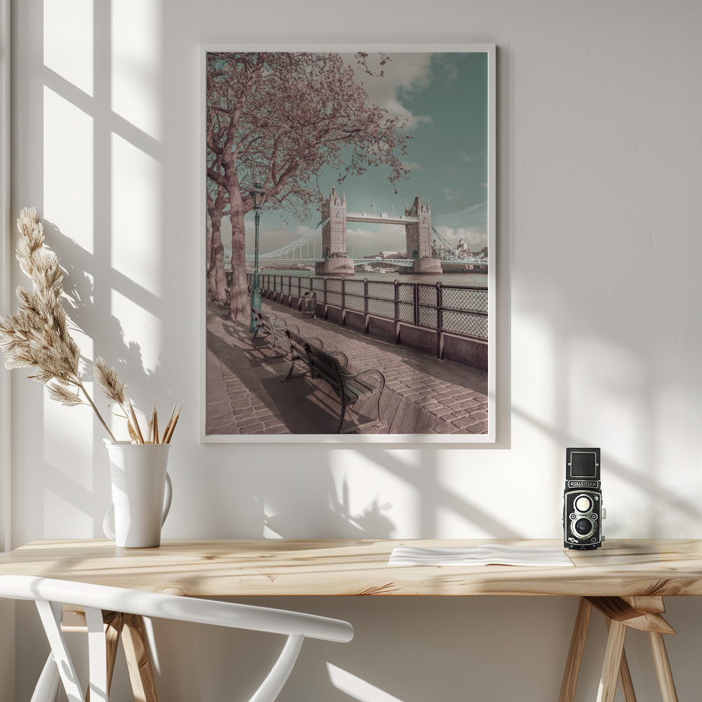 Landscape Photography Canvas Print-wall-art-london-thames-riverside-amp-tower-bridge-urban-vintage-style-36X48