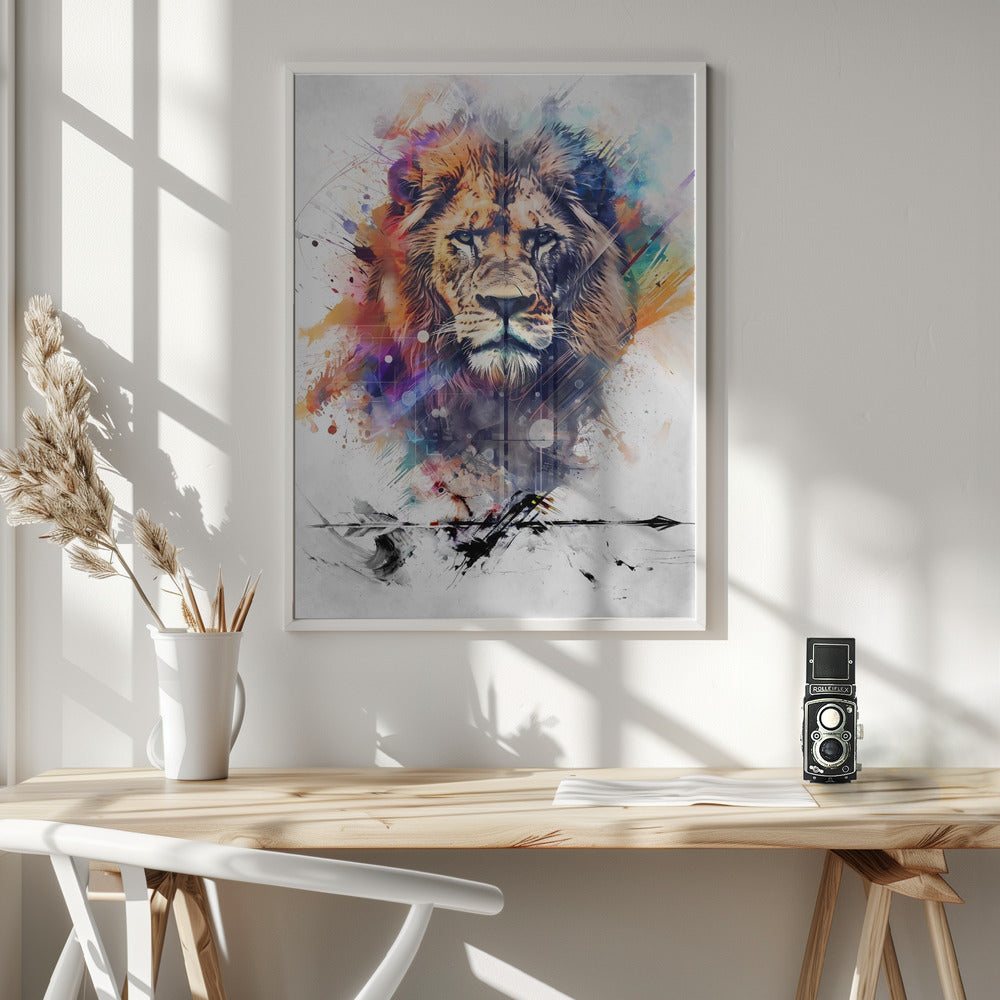 Wall art Lion Poster Art 09 36X48inch Gallery Wrapped (Ready to Hang)