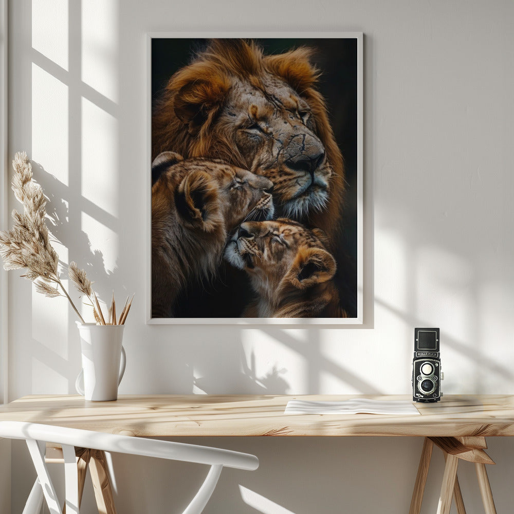 Wall art Poster Lion Family 7 36X48inch Gallery Wrapped (Ready to Hang)
