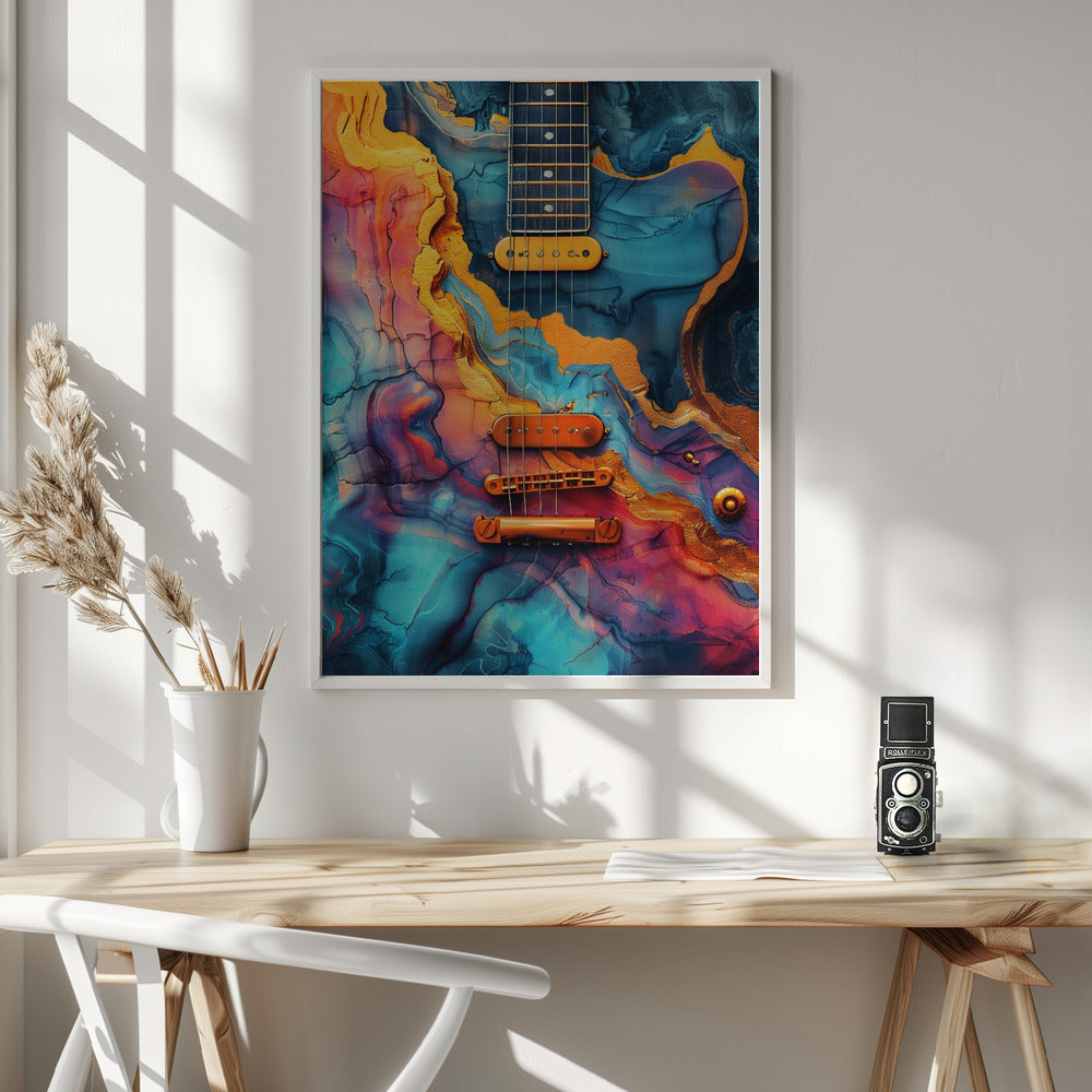 Music Guitar 7 Wall Artwork In White Floating Frame