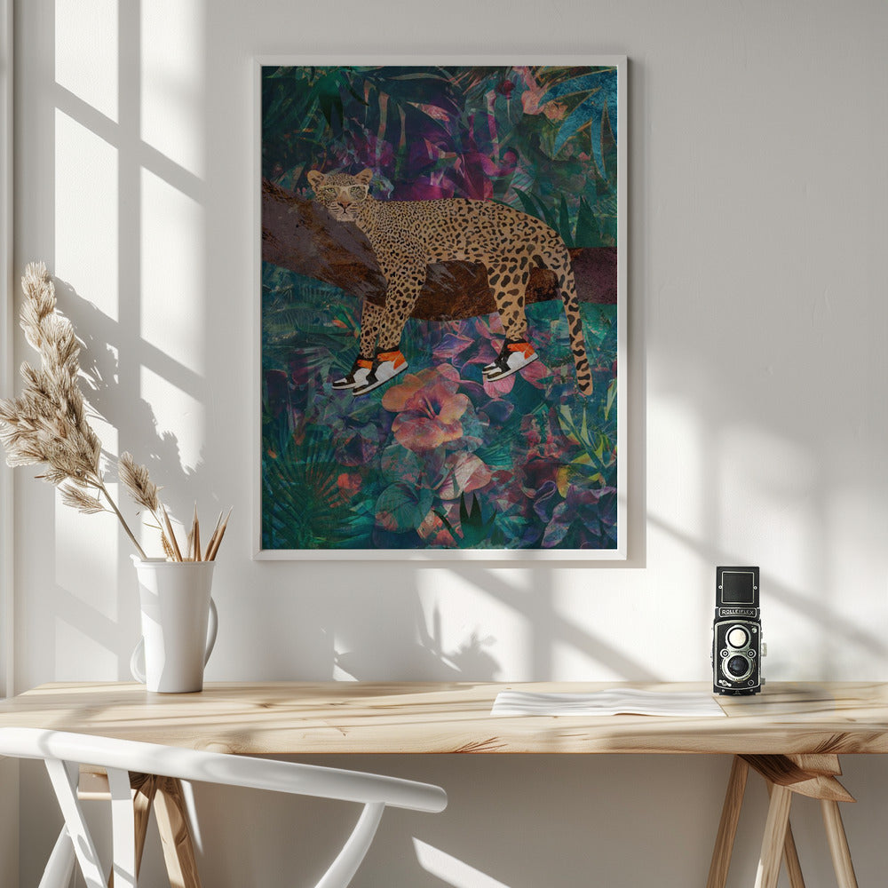 Wall Art Felines Nature-Inspired Canvas Print-wall-art-tropical-floral-jungle-leopard-wearing-shoes-36X48