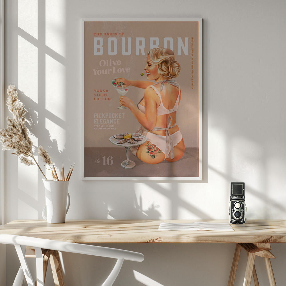 Wall art Babes of Bourbon Vol 16 Vintage Vodka Martini Pin Up Girl 24X36inch Gallery Wrapped (Ready to Hang)