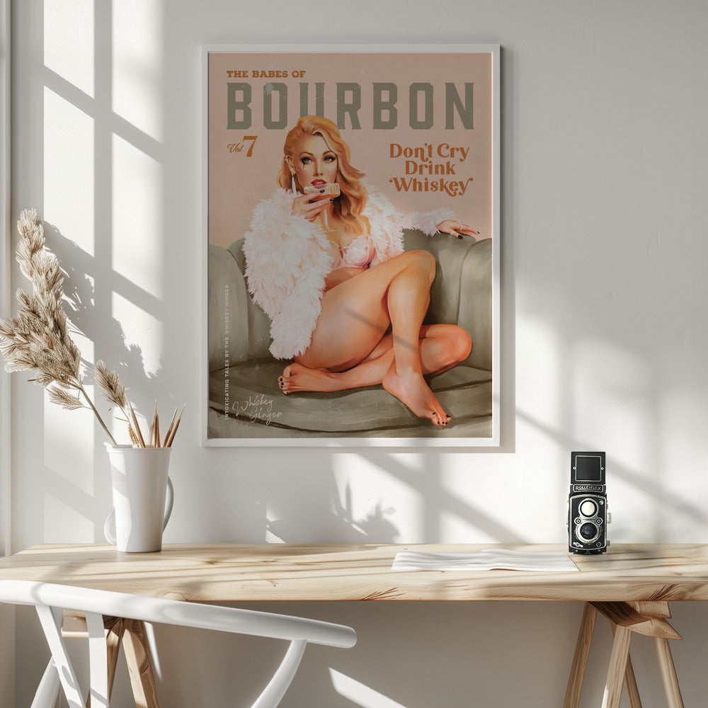 Wall art Babes of Bourbon Vol 7 Sexy Vintage Whiskey Pinup Girl 24X36inch Gallery Wrapped (Ready to Hang)
