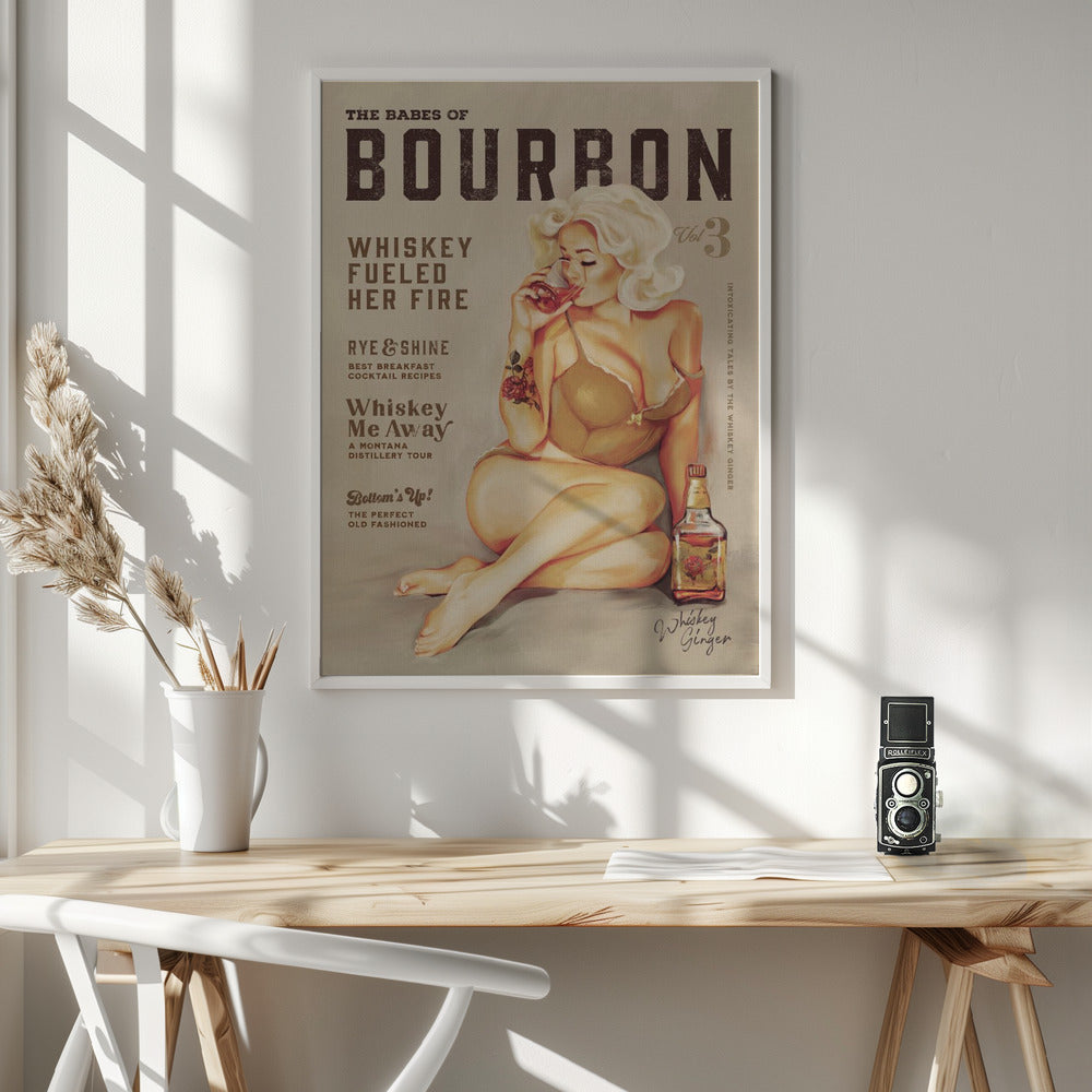 Wall art Babes of Bourbon Vol 3 Sexy Vintage Pin Up Girl Drinking Whiskey 24X36inch Gallery Wrapped (Ready to Hang)