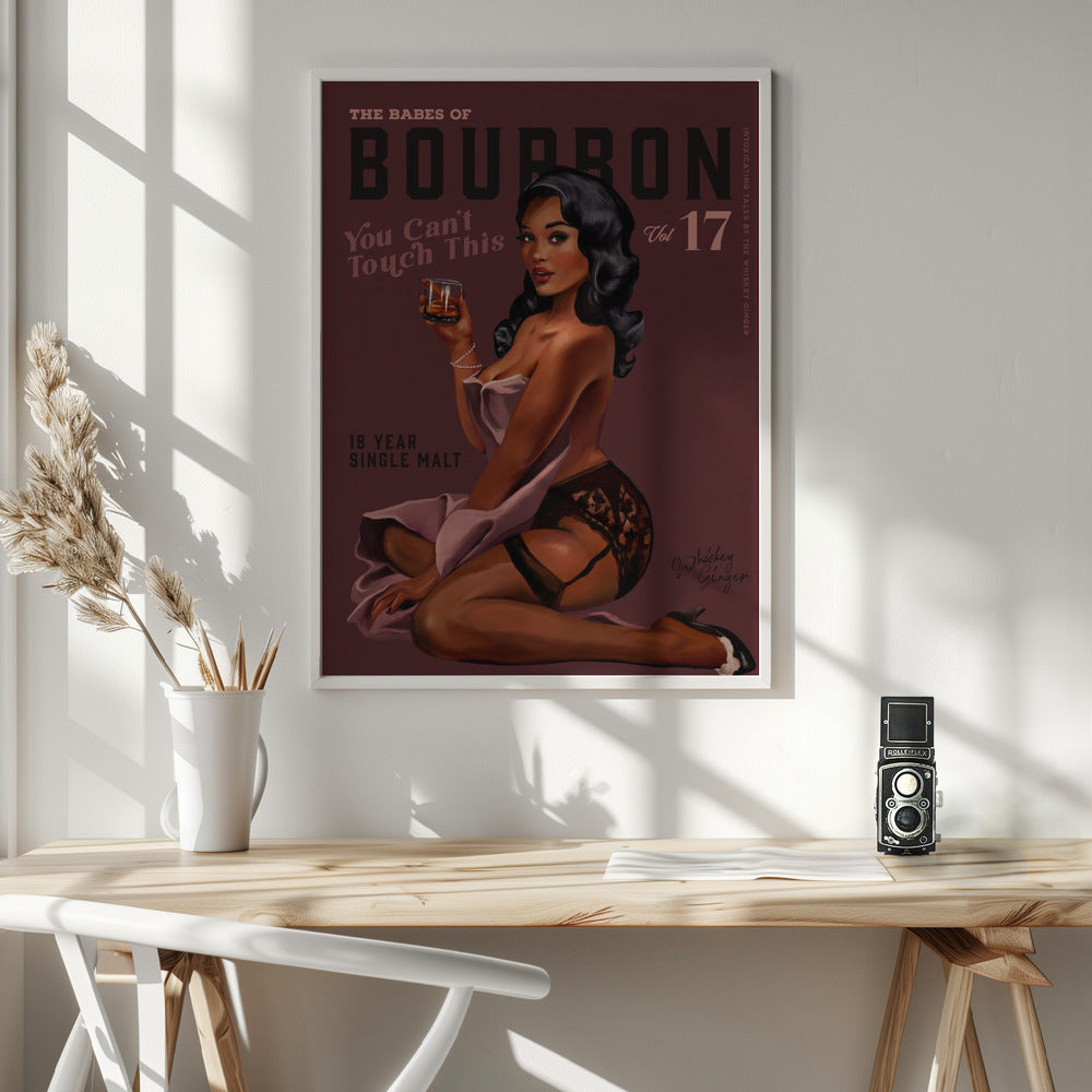 Wall art Babes of Bourbon Cant Touch This. Sexy Retro Pin Up Girl Whiskey Art 24X36inch Gallery Wrapped (Ready to Hang)