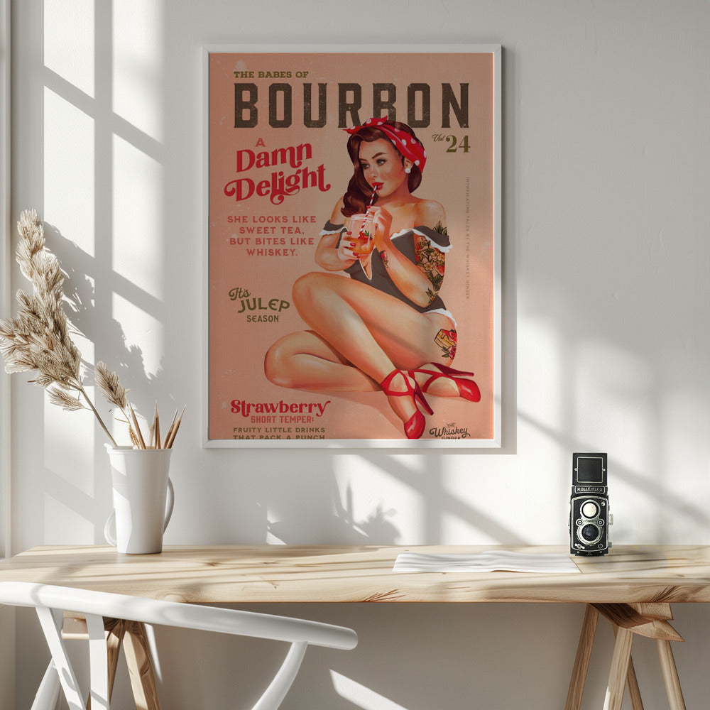 Wall art Babes of Bourbon Vol 22 Vintage Pinup Girl Drinking A Cocktail 24X36inch Gallery Wrapped (Ready to Hang)