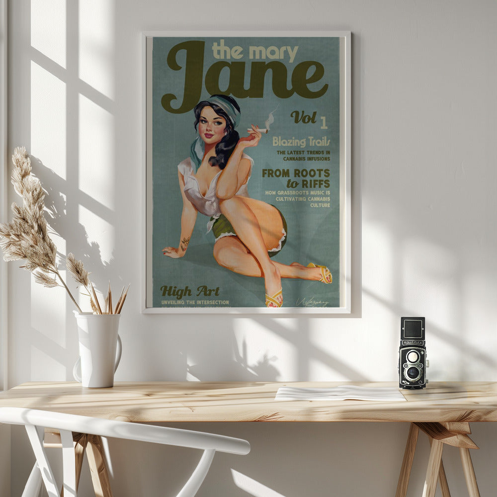 Wall art Mary Jane Retro Vintage Pinup Cannabis Art 24X36inch Gallery Wrapped (Ready to Hang)