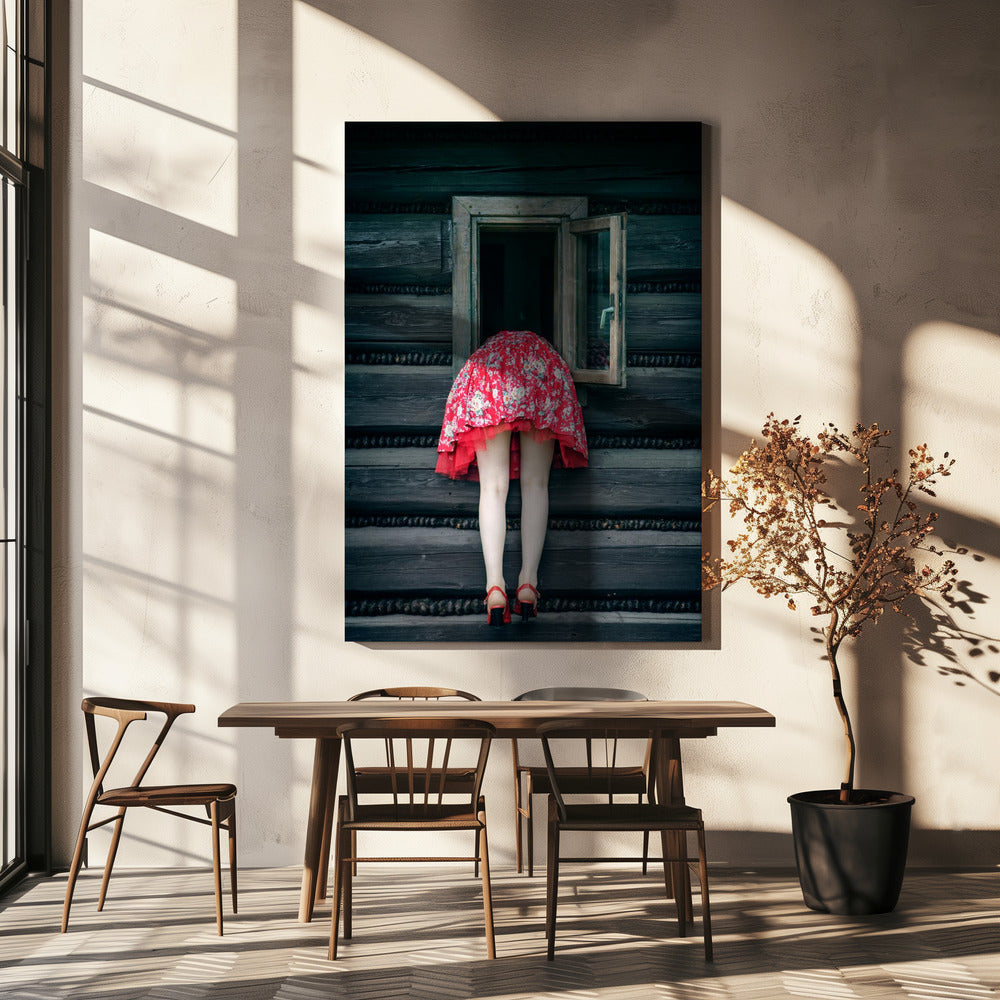 Getting out - getting in Wall Artwork In White Floating Frame