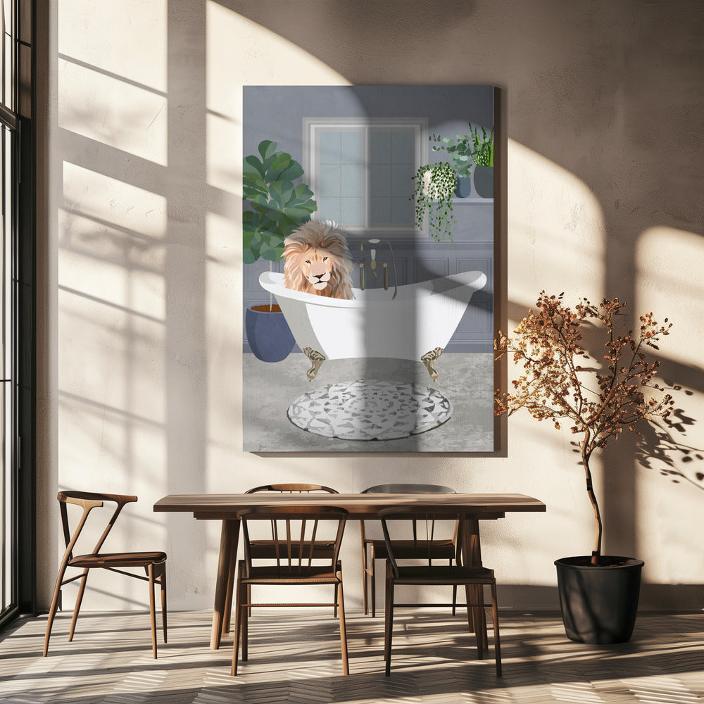 Wall Art Lion Takes A Bath Canvas Print
