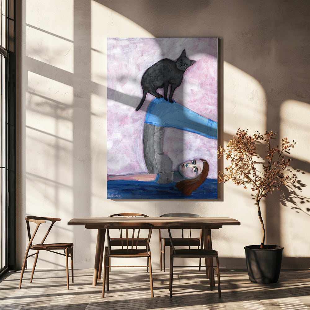 Yoga with my Cat Wall Artwork In Black Floating Frame